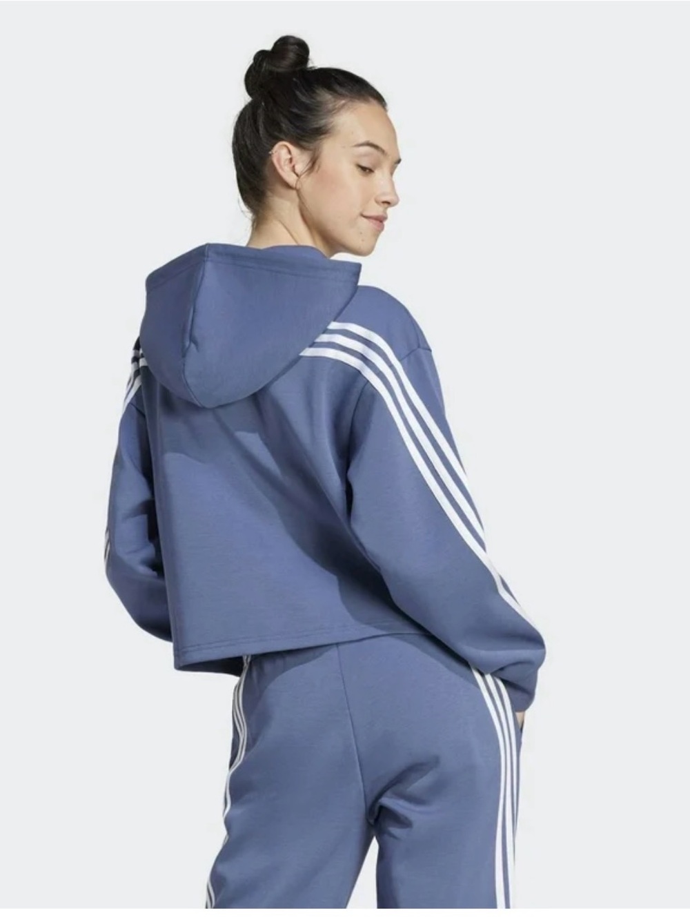 adidas Women's Slate Blue Cropped Hoodie with White 3-Stripes